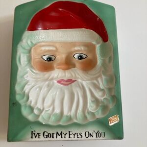 Vintage kitschy “I got my eyes on you!”Santa bank or wall shelf decor